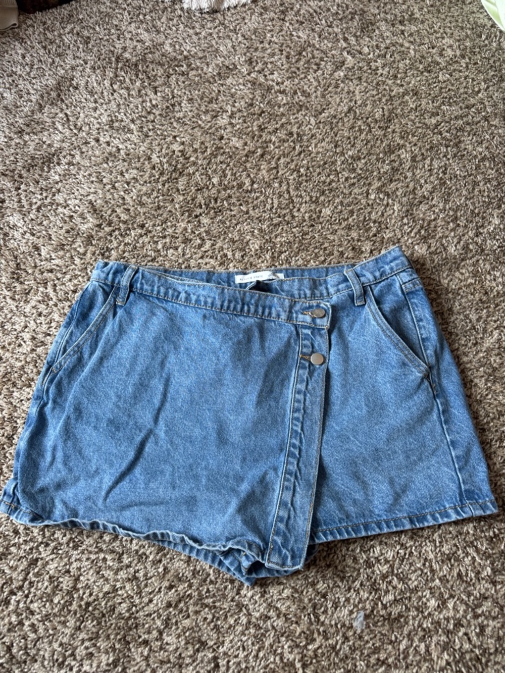 Altar’d State Denim Wrap-Front Skort in Light Blue